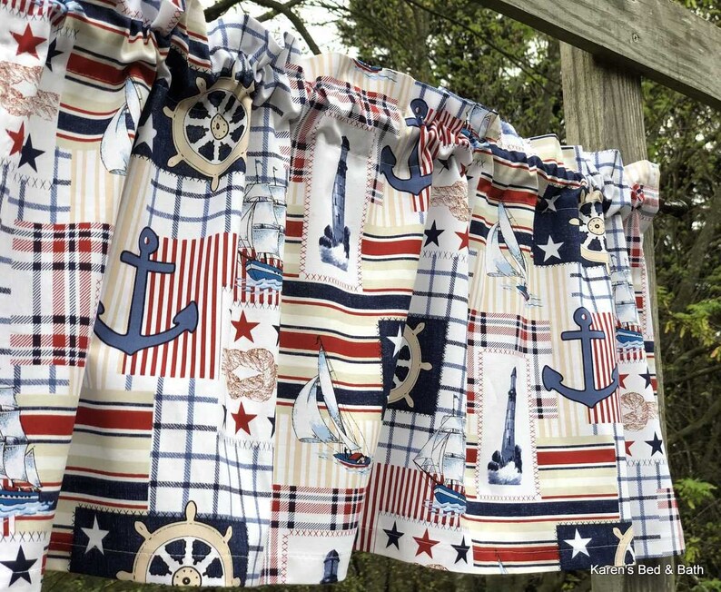 Nautical Patch Valance Sailboat Anchor Helm Wheel Rope Knot Etsy