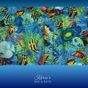 Tropical Fish Valance – Colorful Ocean Fish Undersea Life – Nautical Beach Kitchen or Bath Window Curtain Topper – Handmade Coastal Decor