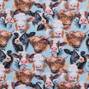 Dairy Farm Cow Fabric – Herd of Cow Portraits “Selfie” Print – Country Farmhouse Quilting & Apparel Cotton Fabric by the Yard