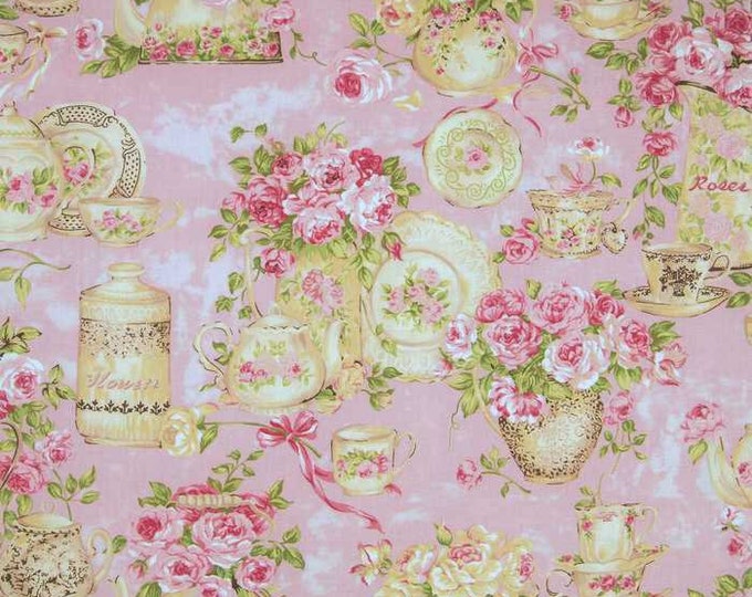 Pink Roses Fabric Tea for Two Fabric Northcott Floral Fabric Etsy
