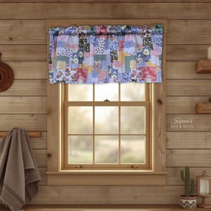 Cottage Floral Patchwork Valance · Boho Farmhouse Print · Shabby Chic Kitchen Curtain · Custom Window Treatment