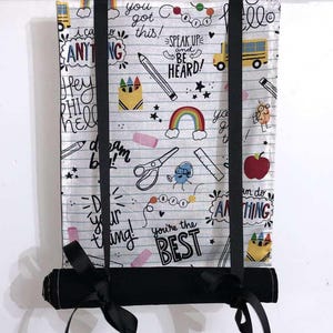Classroom Security Curtain: Rainbow Bus, Encouraging Words, Roll Up Panel