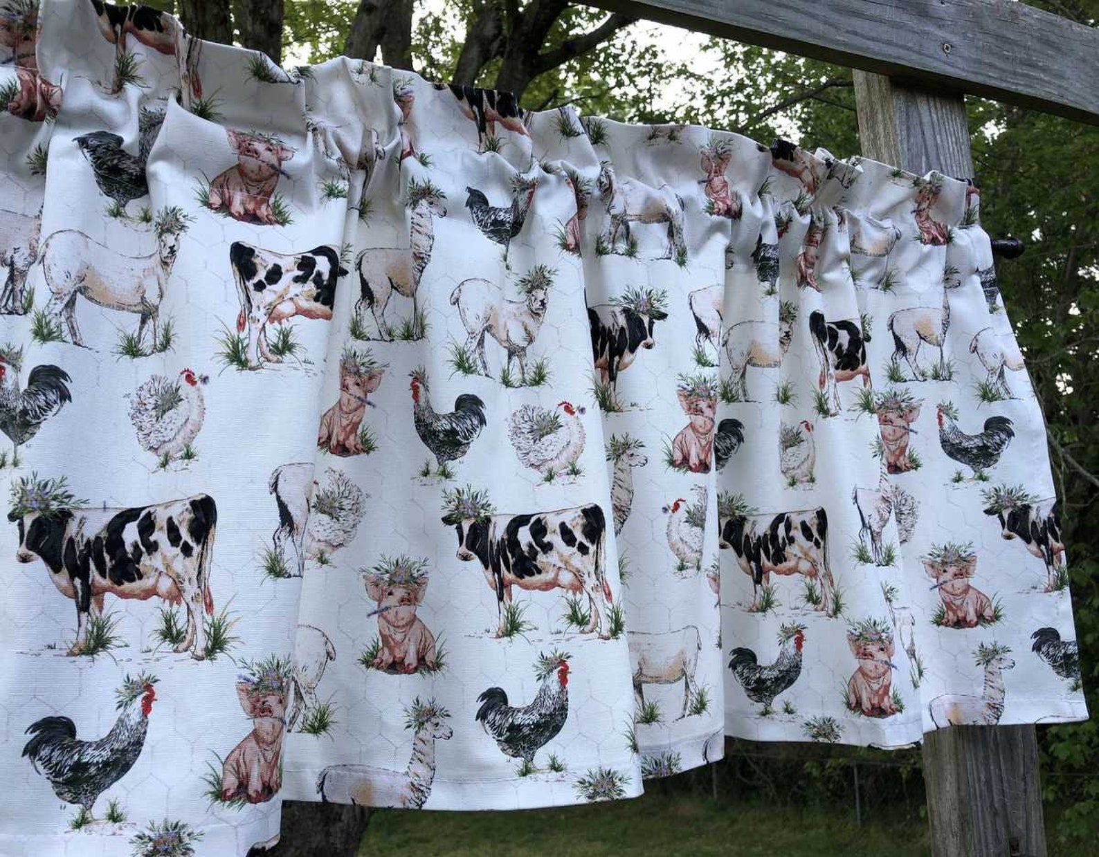 Curtains Farm Animal Valance Cow Sheep Llama Pig Rooster Etsy