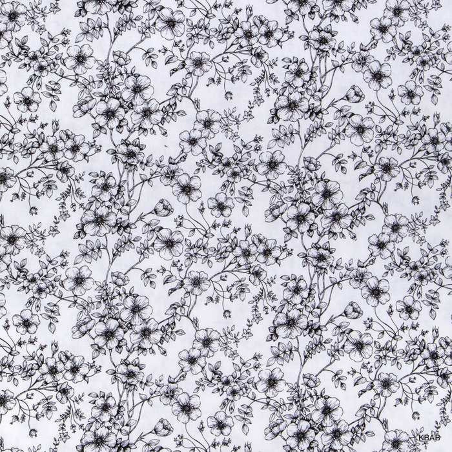Black and White Floral Fabric Black and White Flowers Fabric Etsy