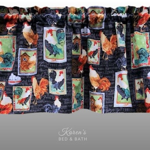Chicken Valance Farm Rooster Kitchen Farmhouse Window Curtain - Barnyard Animal Decor