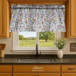 Wildflower Valance: Shabby Chic Cottagecore Flowers Farmhouse Kitchen Window Topper - Home Decor Accents - Curtains