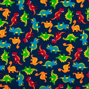 Dinosaur Fabric Dino Fabric Prehistoric Lizard Navy Blue T-Rex Boys Cotton Fabric t6/33