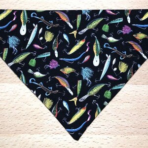 Fish Lures Dog Bandana Fishing Buddy Reversible Neckerchief PERSONALIZED Cat Dog Bandana Neckwear