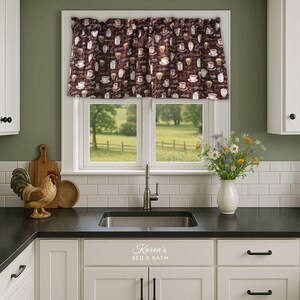 Coffee Valance · Espresso Cappuccino Latte Mocha Print · Coffee Lover Kitchen Curtain · Café Breakfast Nook Coffee Bar Decor