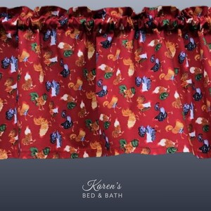 Rooster Chicken Valance Country Farm Chicken Roosters on Red Farmhouse Kitchen Window Curtain Topper