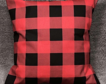 Handcrafted Buffalo Check Pillow Cover: Red & Black Plaid, Farmhouse Decor