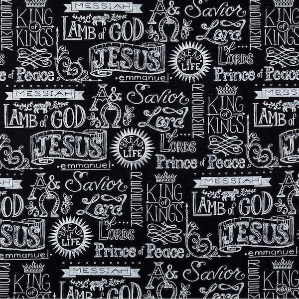 Christian Religious Fabric, Jesus King of Kings Fabric, Inspirational Faith Church Bible Scripture Black Apparel Quilting Fabric By the Yard