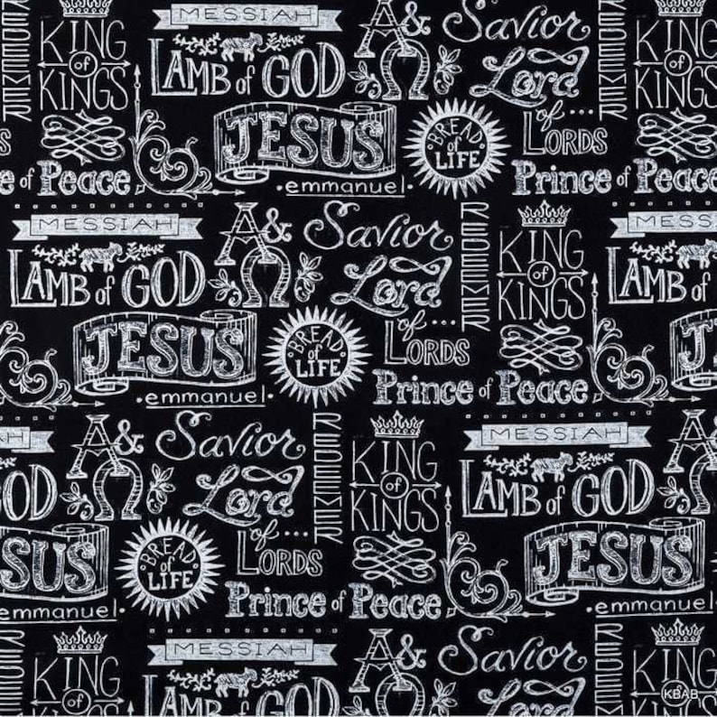 Religious Christian Fabric, Jesus King of Kings Fabric, Inspirational Faith Church Bible Scripture Black Apparel Quilting Fabric By the Yard 