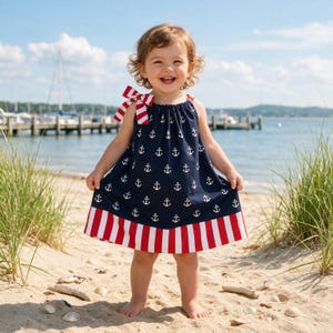 Handmade Nautical Anchor Pillowcase Dress Toddler Girls Summer Beach Dress 2T