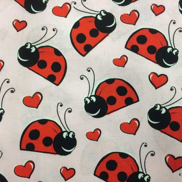 Ladybug Fabric Ladybird Fabric Pink Red Lady Bugs Insects Fabric By the Yard or Half Yard Cotton Quilting Fabric t6/1