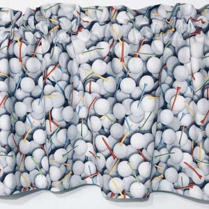 Tenda da golf con mantovane, palline e tee da golf, per golfisti, palline da golf, tee, mantovane per tende da finestra, per weekend di golf, sport, caverna per uomini