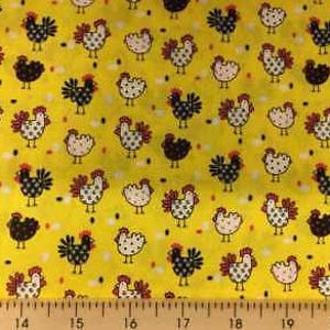 Poulet Jaune Tissu Coq Ferme Country Farm Poulets Allover Apparel Quilting Cotton Fabric par cour, Fat Quarter w8/18