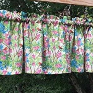 Pastel Bird Valance – Pink Green Blue Birdwatching Nature Spring Birds Animal Farmhouse Kitchen Bath Window Curtain Topper