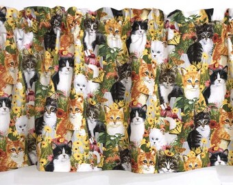 Cat Valance Curtains - Kitchen Curtain - Farmhouse Lover Gift - Kitten Decor