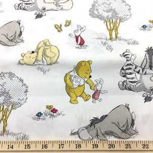 Winnie The Pooh Fabric Baby Nursery Toddler White Bedroom Cotton Material By the Yard, FQ t5/25