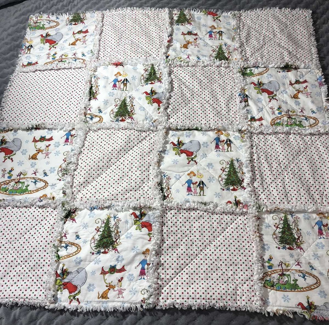 Grinch Rag Quilt Ready to Ship Dr Seuss Christmas Rag Quilt 40x40