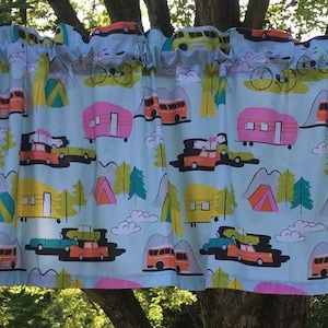 Cenefa para remolque de camping retro, para acampar, vacaciones en autocaravana, transporte, tienda de campaña, bicicleta, casa de campo, ventana, cocina, cortina de baño