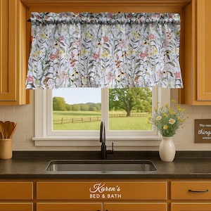Country Wildflower Valance – Shabby Chic Botanical Floral Curtain, Vintage Cottagecore Farmhouse Window Topper, Field Flowers