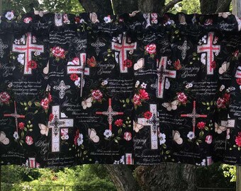 Christian Valance - Kitchen Curtain - Farmhouse Faith Inspirational - Faith Gift Window Topper