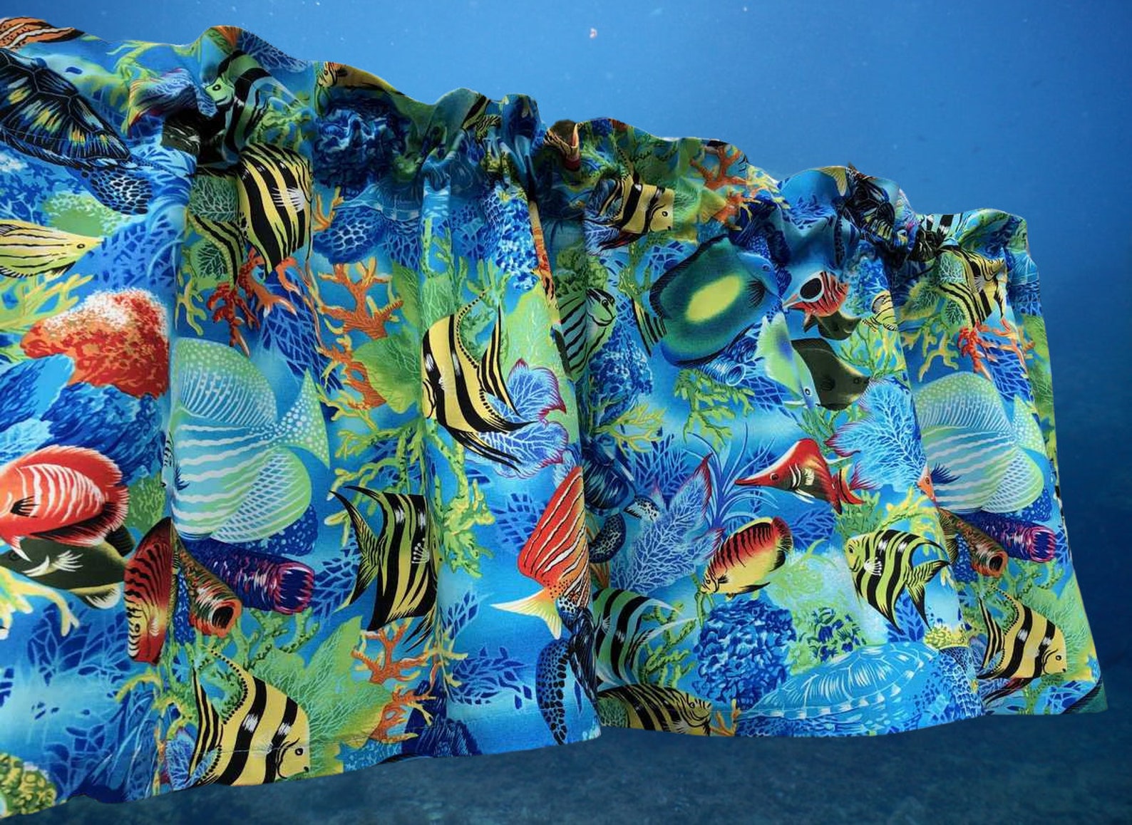 Fish Valance Aquarium Fish Curtain Blue Ocean Sea Green Etsy
