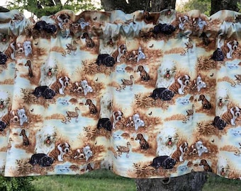 Farm Dog Valance Curtains · Rustic Scenic Dog Print · Farmhouse Kitchen Curtain · Custom Window Treatment