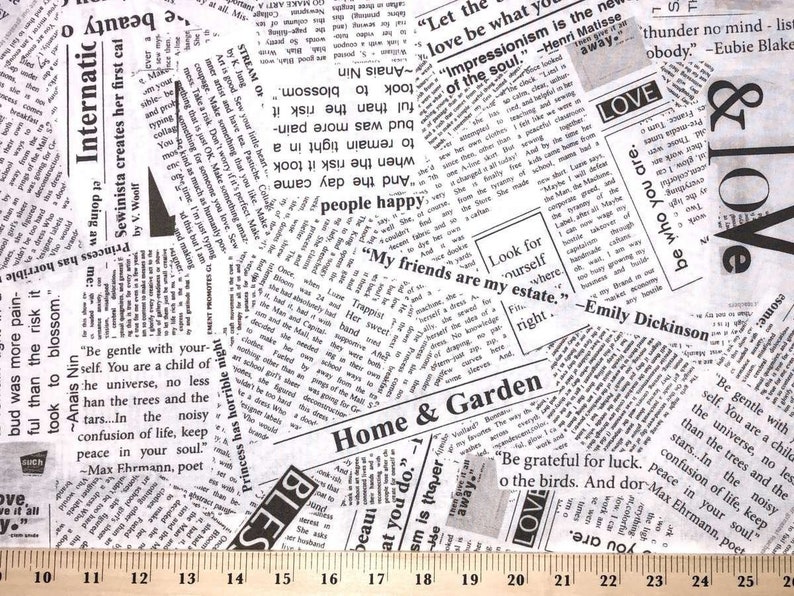 Newsprint Fabric Love Blessing News Paper Fabric Spackle Newsprint