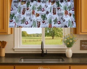 Farmhouse Kitchen Curtains - Vegetable Farm Fresh Garden Produce - Farmhouse Country Curtain
