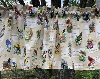 State Bird & Flower Valance State Floral Study USA Travel Teacher School Classroom Window Curtain Topper