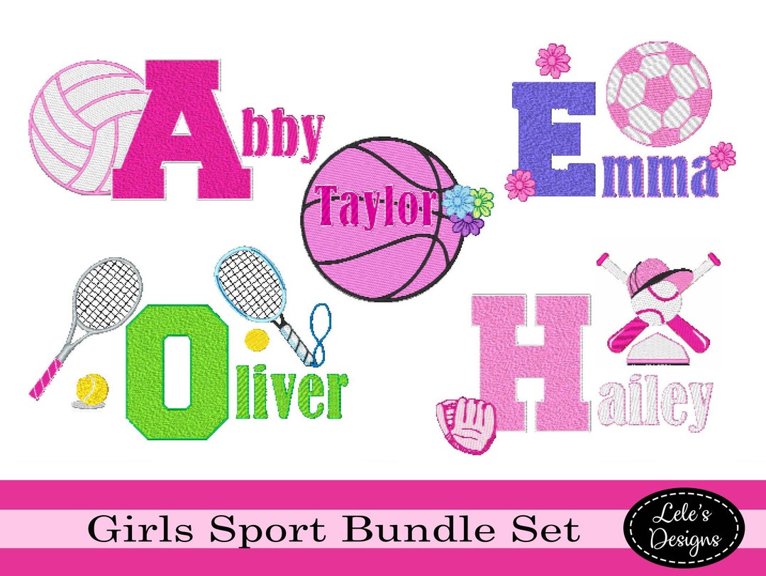 170 All Girls Sports Embroidery Machine Designs Font Set - Etsy