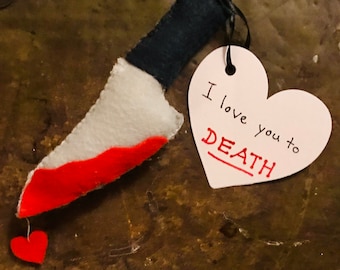 Felt serial killer valentine, Serial killer stuffed toy, serial killer valentine, felt stuffed valentine, knife ornament, felt ornament