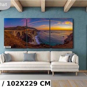 A Panoramic photograph of  Bixby Bridge in  Big Sur during Sunset,  a Premium print on paper, canvas, acrylic or metal