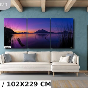 Sunrise on Lake Atitlan overlooking its amazing volcanoes in Guatemala, a photograph printed on paper, canvas, acrylic or metal