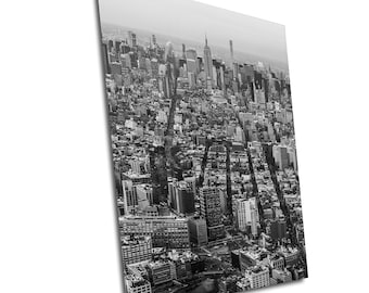 Skyline de la ciudad de Nueva York, una vista de Manhattan en blanco y negro desde la Freedom Tower, una fotografía impresa en papel, lienzo, acrílico o metal
