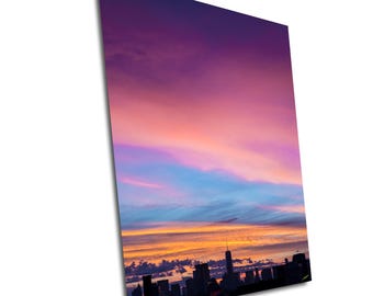 El centro de Nueva York, la Torre de la Libertad en el Bajo Manhattan, una puesta de sol desde una azotea de Williamsburg, una fotografía impresa en papel, lienzo, acrílico o metal