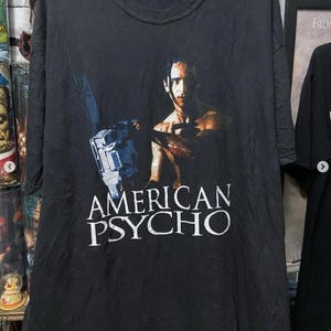 American Movie Graphic T-Shirt, Retro Psycho Horror Movie Bootleg Shirt, Christian Bale Patrick Bateman Streetwear Tee Memorabilia