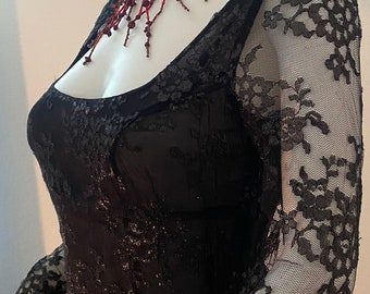 Vintage Rare 90&#39;s Blumarine Midi length Black Lace dress with mini slip, Like brand new With tags