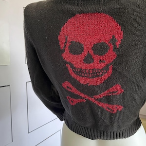 Vintage Y2K Betsey Johnson Skull and Crossbones Cropped Cardigan