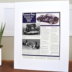 Porsche 911 Carrera 993 Technical Data / Performance Specifications (Available GALLERY FRAMED!) Magazine Print Wall Decor - Printed 1994