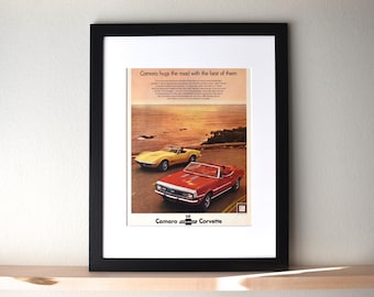 1968 Chevrolet Camaro SS / Corvette Sting Ray (Available GALLERY FRAMED!) Vintage Magazine Print Advertisement Wall Decor - Printed 1968