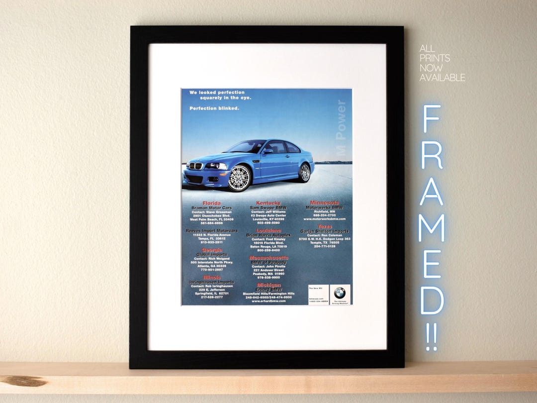 2001 BMW E46 M3 Available GALLERY FRAMED Retro Magazine 2001 BMW E46 M3 Available GALLERY FRAMED Retro Magazine