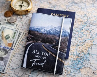 Funda de cuero prensado para pasaporte con banda elástica / Porta pasaporte de viaje / Regalo para viajeros
