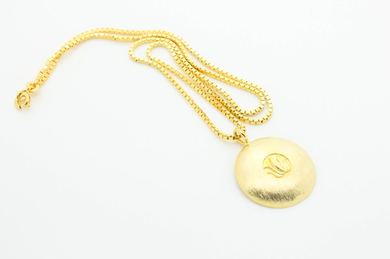 Gold Lotus Disk Necklace image 1