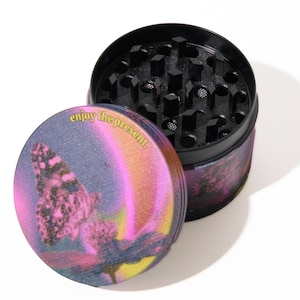 Aurora Flower Butterfly Nostalgia- 50mm 4-Piece Premium Custom Metal Kitchen Herb Grinder Cute Birthday Day Gift Idea - Gift for Her