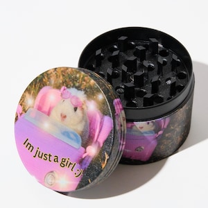 Cute Hamster Drive Car - 50mm 4-Piece Premium Custom Metal Kitchen Herb Grinder Cute Birthday Day Gift Idea - Gift for Her