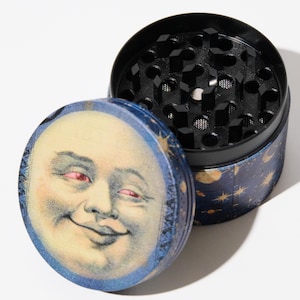 Funny Moon Face Celestial Art - 50mm 4-Piece Premium Custom Metal Kitchen Herb Grinder Cute Birthday Gift Idea - Gift for Her